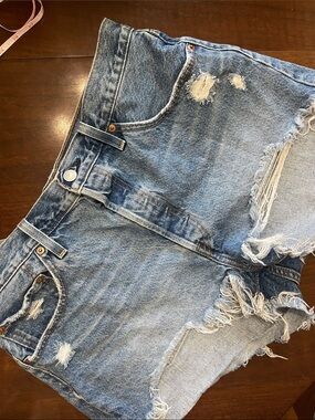 Levi 501 Classic Light Blue Distressed Denim Shorts - Women
